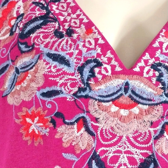 Roaman's Top Pink Floral Embroidered 3/4 Sleeves Sz 1X - Picture 3 of 5